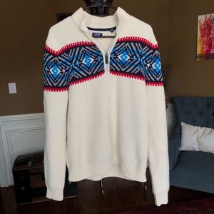 Knit Quarter Zip Pattern Fleece Pullover Vintage
